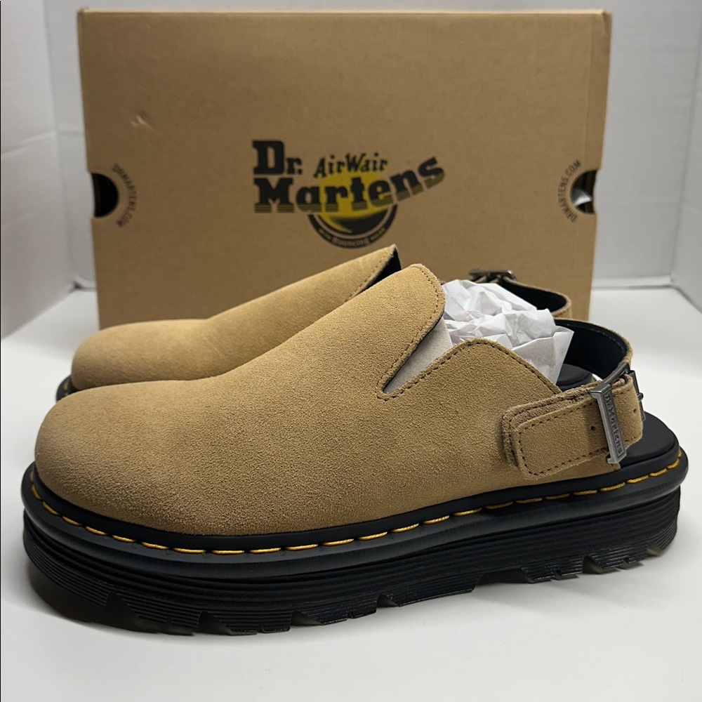 Doc Martens Zebzag Suede Platform Mules Shoes Savannah Tan NEW Women's Size 11 - Picture 4 of 12